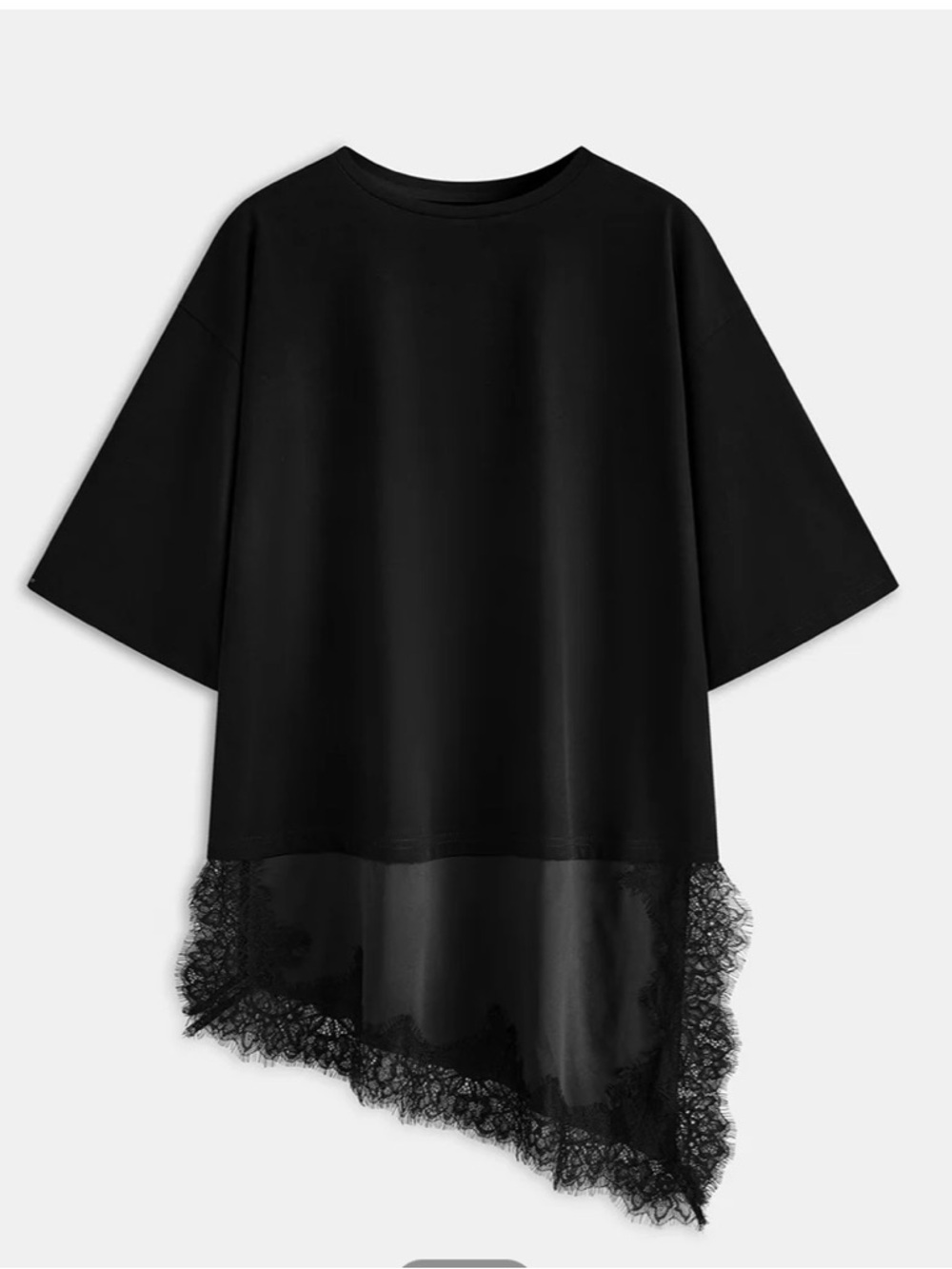 Commense Black Asymmetric Lace-Hem Tunic